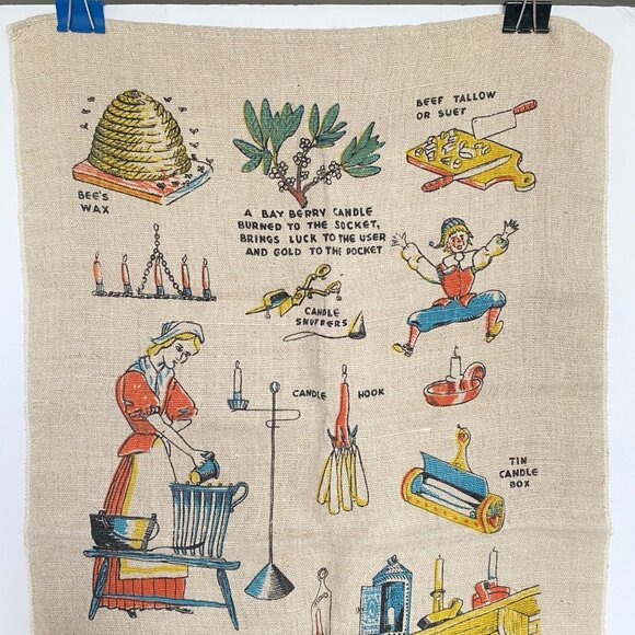 Colonial Candle Making Linen Tea Towel Vintage 27" X 16.5" Rustic Kitchen - Picture 2 of 8